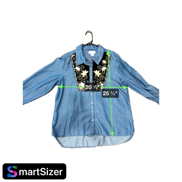 Style & Co Womens Embroidered Denim Long Sleeve Button Up Shirt Sz L - Picture 9 of 9